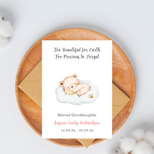 Too Beautiful For Earth Baby Loss Girl Keepsake Card
