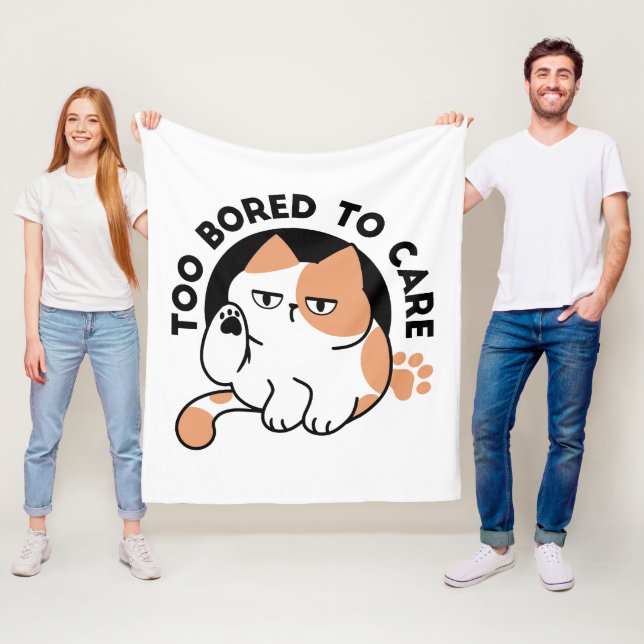 Too Bored to Care – Funny Grumpy Cat Quote Fleece Blanket (In Situ)