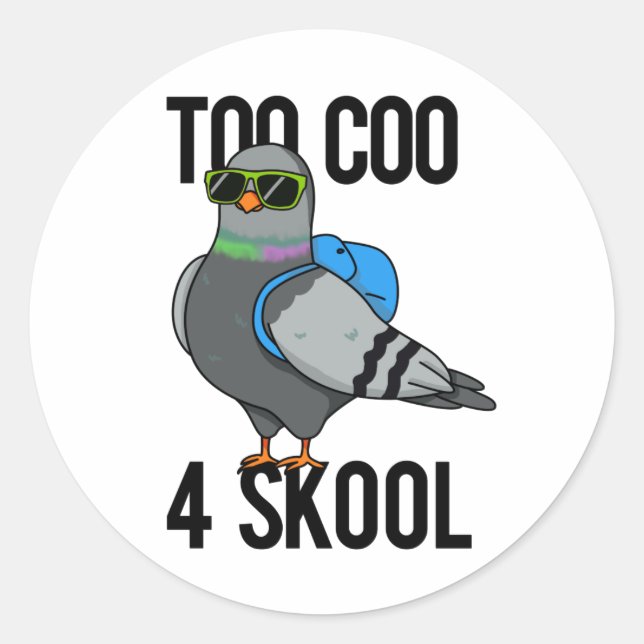 Too Coo 4 Skool Funny Cool Pigeon Pun  Classic Round Sticker (Front)