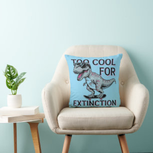 Too Cool For Extinction T-Rex Skater - Funny Dino Throw Pillow