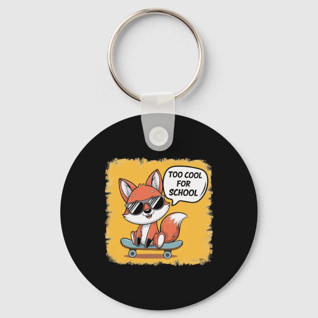 Too Cool For School Trendy Skateboarding Fox  Keychain (Front)