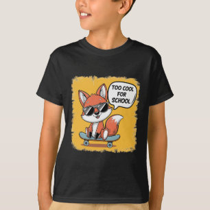 Too Cool For School Trendy Skateboarding Fox  T-Shirt