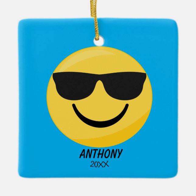 Too Cool Sunglasses Emoji Personalized Ornament (Front)