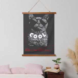 Too Cool To Care Cat Typography Hanging Tapestry