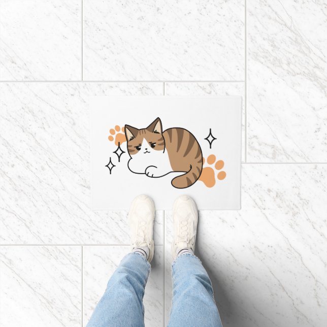 Too Cool to Care, Too Lazy to Move – Relaxing Cat  Doormat (Indoor)