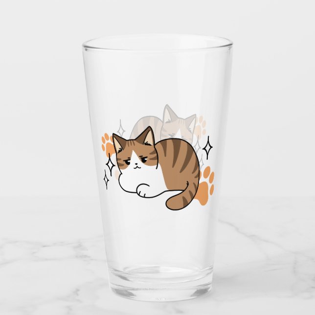Too Cool to Care, Too Lazy to Move – Relaxing Cat  Glass (Front)