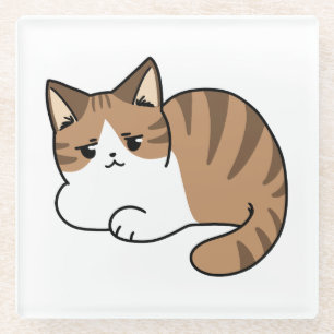 Too Cool to Care, Too Lazy to Move – Relaxing Cat Glass Coaster