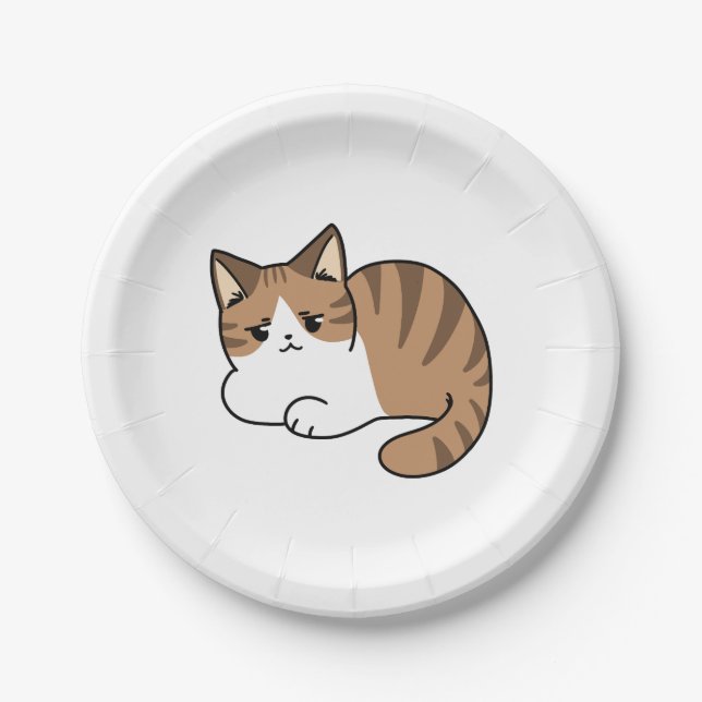 Too Cool to Care, Too Lazy to Move – Relaxing Cat  Paper Plate (Front)