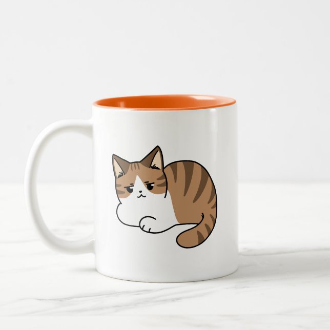 Too Cool to Care, Too Lazy to Move – Relaxing Cat  Two-Tone Coffee Mug (Left)