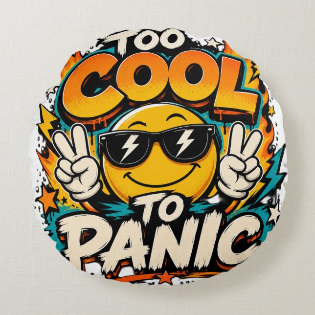 Too Cool To Panic Funny Smiley Graphic Design Round Pillow (Front)