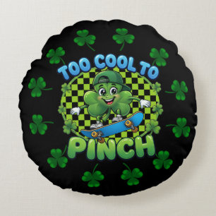 Too Cool to Pinch Skateboard Shamrock St. Patricks Round Pillow