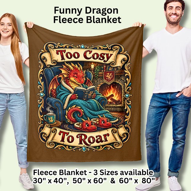 Too Cosy To Roar Funny Red Dragon  Fleece Blanket (Creator Uploaded)