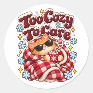 Too Cozy To Care Funny Christmas Cat Classic Round Sticker