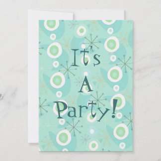 Too Cute Blue/Green Retro Pattern Invitations
