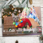 Too Cute For Naughty List Funny Dog Pet Photo Holiday Card<br><div class="desc">Too Cute for the Naughty list! Send cute and fun holiday greetings with this super cute personalized custom pet photo holiday card. Merry Christmas wishes from the dog with cute paw prints in a fun modern photo design. Add your dog's photo or family photo with the dog, and personalize with...</div>