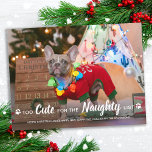 Too Cute For Naughty List Funny Dog Pet Photo Holiday Postcard<br><div class="desc">Too Cute for the Naughty list! Send cute and fun holiday greetings with this super cute personalized custom pet photo holiday card. Merry Christmas wishes from the dog with cute paw prints in a fun modern photo design. Add your dog's photo or family photo with the dog, and personalize with...</div>