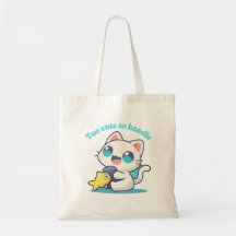 Too Cute Kawaii Anim Cat & Fish Tote Bag