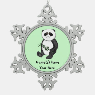Too Cute Panda Bear Snowflake Pewter Christmas Ornament