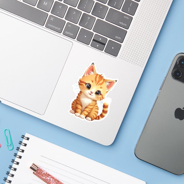 Too Cute to Be Serious – Funny Kitty Sticker (Laptop w/ iPhone)