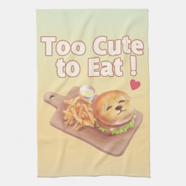 Too Cute to Eat: Smiling Bichon Burger Art Kitchen Towel (Vertical)