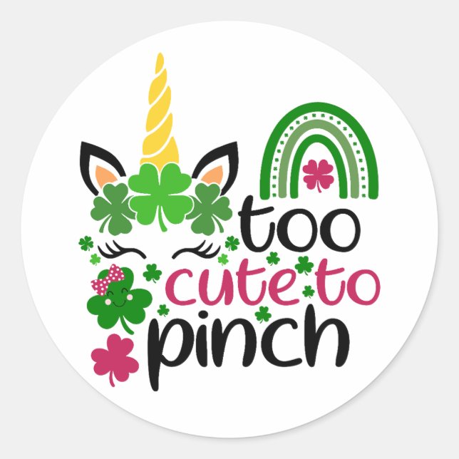 Too Cute to Pinch 🍀💚 Classic Round Sticker (Front)
