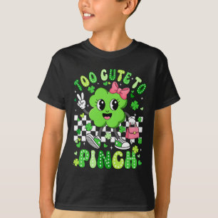 Too Cute To Pinch Groovy Shamrock St Patricks Day T-Shirt