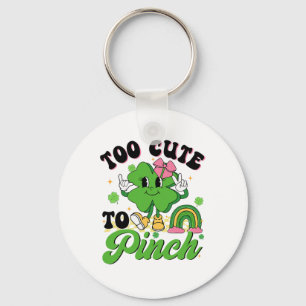 Too Cute To Pinch Shamrock Leprechaun Girl Kids Pa Keychain