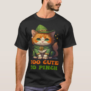 Too Cute to Pinch St Patricks Day Cat Gnome Leprec T-Shirt