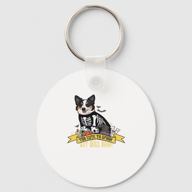 Too Cute to Spook But Will Bark Adorable Halloween Keychain (Front)