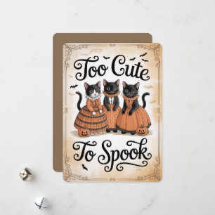 "Too Cute To Spook" Dressed-Up Black Cat Halloween Holiday Card