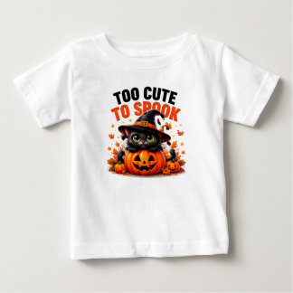 Too Cute To Spook Funny Black Cat Halloween Baby T-Shirt