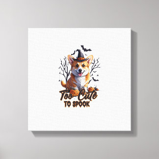 Too Cute To Spook Funny Halloween Dog Corgi T shir Canvas Print