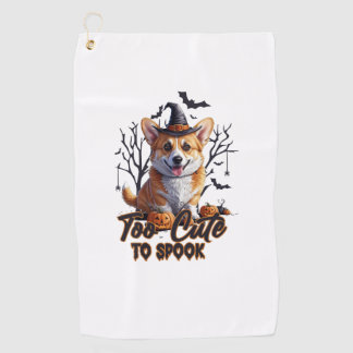 Too Cute To Spook Funny Halloween Dog Corgi T shir Golf Towel