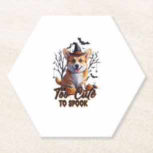 Too Cute To Spook Funny Halloween Dog Corgi T shir Paper Coaster