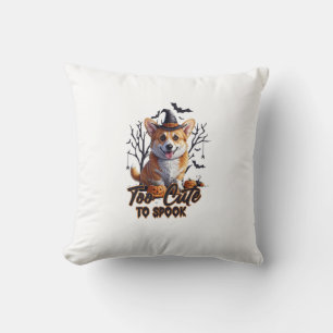 Too Cute To Spook Funny Halloween Dog Corgi T shir Throw Pillow