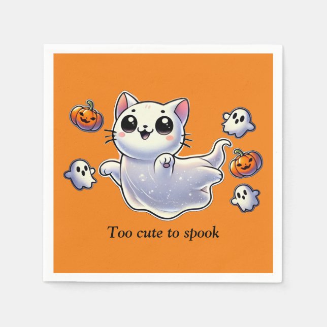 Too cute to spook ghost cat napkin (Front)