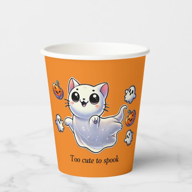Too cute to spook ghost cat paper cups (Front)