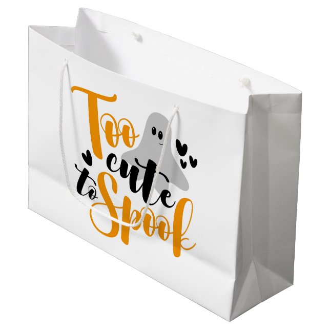 Too Cute To Spook Ghost Halloween Funny Hoodie Large Gift Bag (Front Angled)