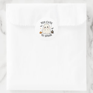 Too Cute To Spook Ghost Halloween Illustration Classic Round Sticker