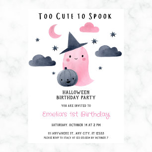 Too Cute to Spook Girl Halloween 1st Birthday Invitation