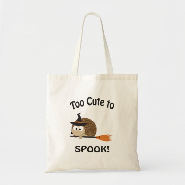 Too Cute To Spook! Hedgehog Witch Tote Bag (Front)