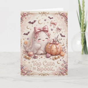 Too Cute to Spook Kawaii Ghost Halloween Greeting Card