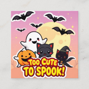 Too Cute To Spook – Kawaii Halloween Ghost Square Business Card