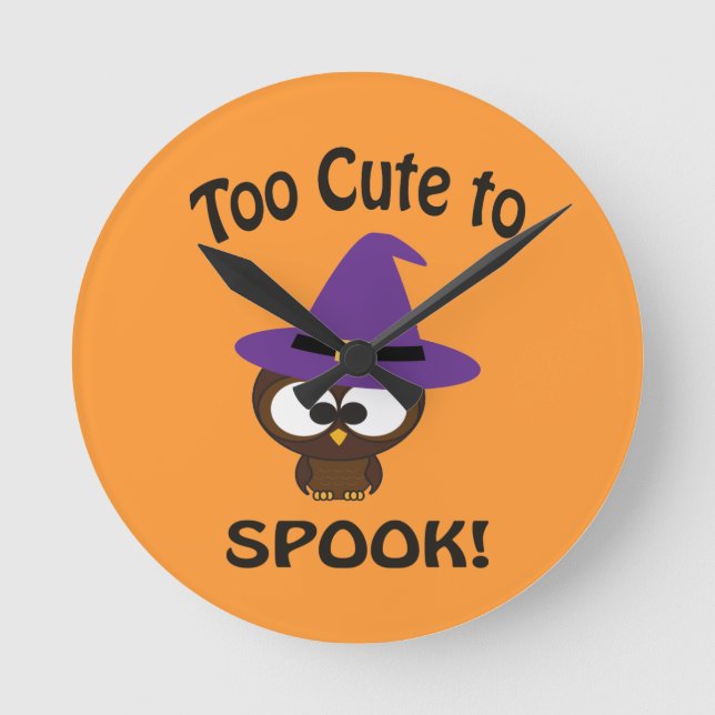 Too Cute to Spook! Owl Witch Round Clock (Front)