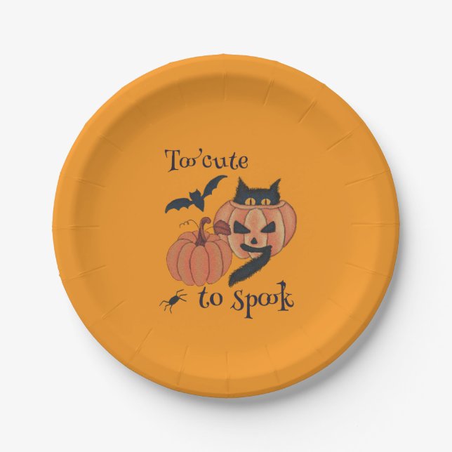 Too cute to spook paper plate (Front)