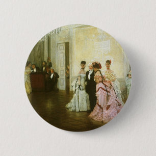 Too Early by James Tissot, Vintage Victorian Art 2 Inch Round Button