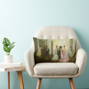 Too Early by James Tissot, Vintage Victorian Art Lumbar Pillow