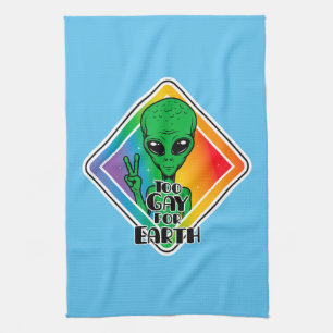 Too Gay For Earth Funny Alien UFO Kitchen Towel