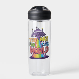 Too Gay For This world Funny LGBT Alines UFO Water Bottle