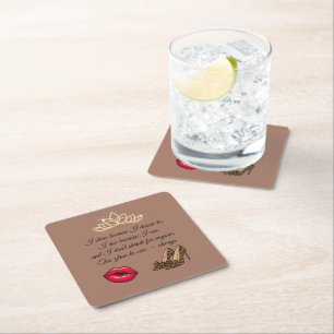 Too Glam To Care – Chic Quote Square Paper Coaster